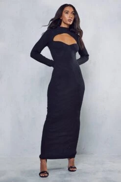 High Neck Cut Out Knitted Maxi Dress 10 High Neck Cut Out Knitted Maxi Dress -BOW Clothing Shop black high neck cut out knitted maxi dress 3