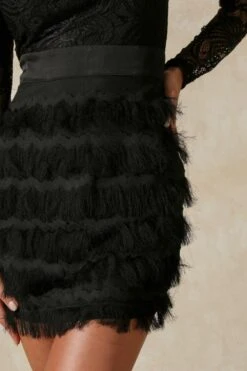 High Neck Lace Fringe Dress -BOW Clothing Shop black high neck lace fringe dress 5