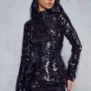 High Shine Sequin Dress -BOW Clothing Shop black high shine sequin dress