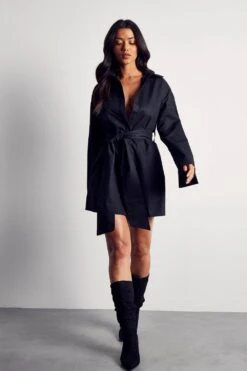 Kimono Sleeve Oversized Belted Shirt Dress -BOW Clothing Shop black kimono sleeve oversized belted shirt dress 3
