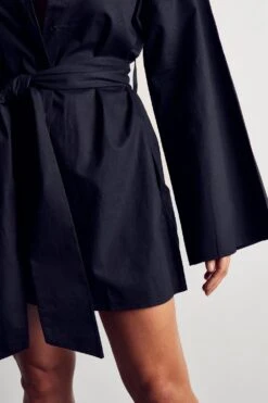 Kimono Sleeve Oversized Belted Shirt Dress -BOW Clothing Shop black kimono sleeve oversized belted shirt dress 4
