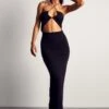 Knitted Keyhole Cut Out Maxi Dress -BOW Clothing Shop black knitted keyhole cut out maxi dress