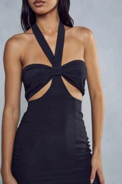 Knot Front Halterneck Mini Dress -BOW Clothing Shop black knot front halterneck mini dress 4