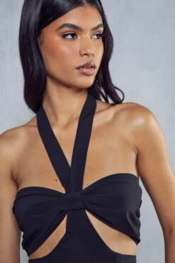 Knot Front Halterneck Mini Dress -BOW Clothing Shop black knot front halterneck mini dress 5