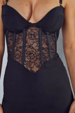 Lace Insert Corset Cupped Mini Dress -BOW Clothing Shop black lace insert corset cupped mini dress 5