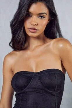 Lace Overlay Stretch Bandeau Mini Dress -BOW Clothing Shop black lace overlay stretch bandeau mini dress 1