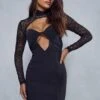 Lace Sleeve Cupped Cut Out Mini Dress -BOW Clothing Shop black lace sleeve cupped cut out mini dress