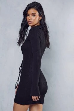 Lace Up Detail Rib Knit Mini Dress 9 Lace Up Detail Rib Knit Mini Dress -BOW Clothing Shop black lace up detail rib knit mini dress 2