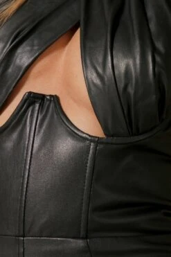 Leather Look Cross Over Corset Dress 13 Leather Look Cross Over Corset Dress -BOW Clothing Shop black leather look cross over corset dress 5