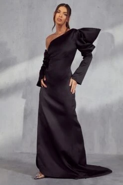 Madison Premium Puff Shoulder Maxi Dress -BOW Clothing Shop black madison premium occasion puff shoulder maxi dress 1