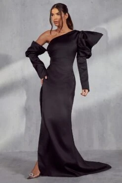 Madison Premium Puff Shoulder Maxi Dress -BOW Clothing Shop black madison premium occasion puff shoulder maxi dress 4