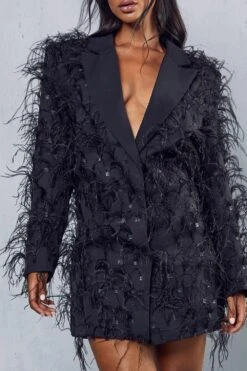 Margot Premium Feather Detail Blazer Dress -BOW Clothing Shop black margot premium feather detail blazer dress 5