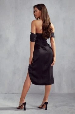 Melody Premium Draped Corset Midi Dress -BOW Clothing Shop black melody premium draped corset midi dress 2