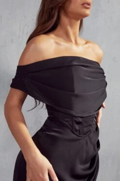 Melody Premium Draped Corset Midi Dress -BOW Clothing Shop black melody premium draped corset midi dress 5