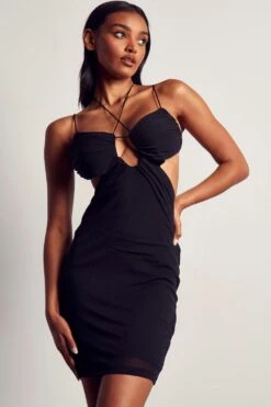Mesh Cut Out Multi Strap Bodycon Mini Dress -BOW Clothing Shop black mesh cut out multi strap bodycon mini dress 3