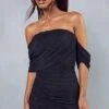 Mesh Drape Sleeve Bardot Mini Dress -BOW Clothing Shop black mesh drape sleeve bardot mini dress