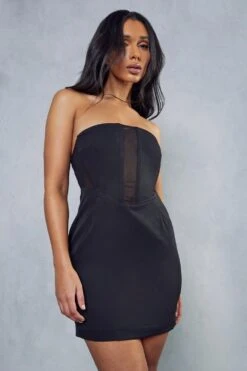 Mesh Insert Corset Mini Dress -BOW Clothing Shop black mesh insert corset mini dress 1 4
