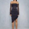 Mesh Insert Corseted Long Sleeve Midi Dress 1 Mesh Insert Corseted Long Sleeve Midi Dress -BOW Clothing Shop black mesh insert corseted long sleeve midi dress
