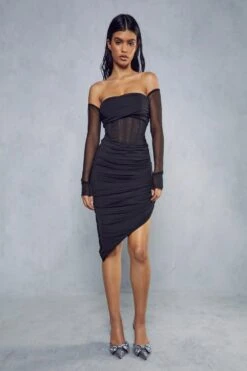 Mesh Insert Corseted Long Sleeve Midi Dress 10 Mesh Insert Corseted Long Sleeve Midi Dress -BOW Clothing Shop black mesh insert corseted long sleeve midi dress 3