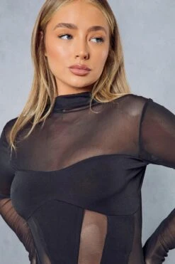 Mesh Panelled Bodycon Mini Dress -BOW Clothing Shop black mesh panelled bodycon mini dress 5