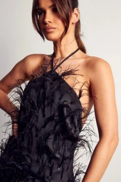Millie Premium Feather Detail Mini Dress -BOW Clothing Shop black millie premium feather detail mini dress 1