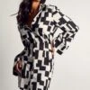 Monochrome Abstract Button Through Shirt Dress -BOW Clothing Shop black monochrome abstract button through shirt dress