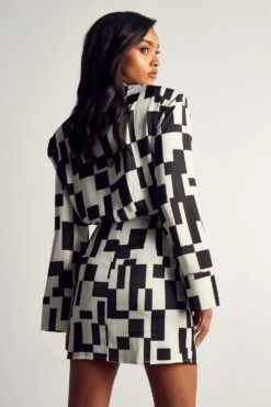 Monochrome Abstract Button Through Shirt Dress -BOW Clothing Shop black monochrome abstract button through shirt dress 2