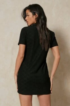 Monogram Embossed Mini Dress -BOW Clothing Shop black monogram embossed mini dress 2