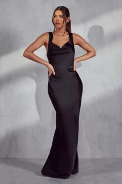 Morgan Premium Cowl Draped Maxi Dress -BOW Clothing Shop black morgan premium cowl draped maxi dress 1