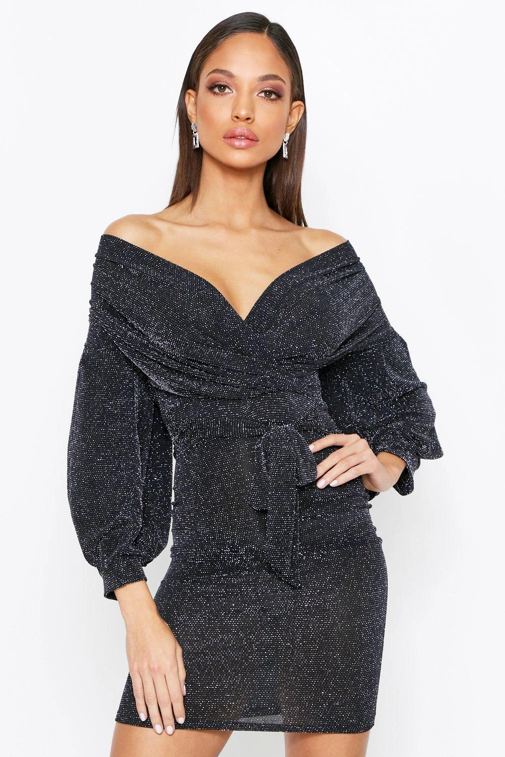 Off The Shoulder Glitter Mini Dress 3 Off The Shoulder Glitter Mini Dress
