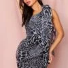 One Shoulder Animal Organza Dress 1 One Shoulder Animal Organza Dress -BOW Clothing Shop black one shoulder animal organza dress