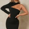 One Shoulder Cut Out Bodycon Dress -BOW Clothing Shop black one shoulder cut out bodycon dress