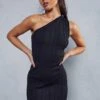 One Shoulder Premium Knit Mini Dress -BOW Clothing Shop black one shoulder premium knit mini dress