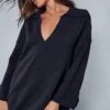 Oversized Collar Detail Jumper Dress -BOW Clothing Shop black oversized collar detail jumper dress