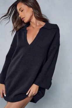 Oversized Collar Detail Jumper Dress