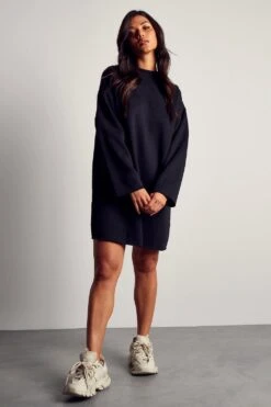 Oversized Raw Hem Sweater Dress -BOW Clothing Shop black oversized raw hem sweater dress 3