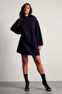 Oversized Raw Hem Sweater Dress -BOW Clothing Shop black oversized raw hem sweater dress 4