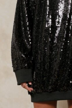 Oversized Sequin Jumper Dress -BOW Clothing Shop black oversized sequin jumper dress 4