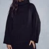 Oversized Turtle Neck Knitted Dress -BOW Clothing Shop black oversized turtle neck knitted dress