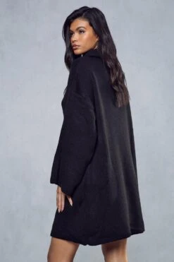 Oversized Turtle Neck Knitted Dress -BOW Clothing Shop black oversized turtle neck knitted dress 2