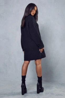 Pintuck Sleeve Knitted Jumper Dress -BOW Clothing Shop black pintuck sleeve knitted jumper dress 2