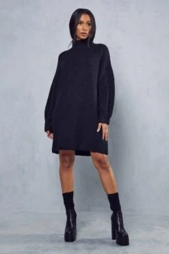 Pintuck Sleeve Knitted Jumper Dress -BOW Clothing Shop black pintuck sleeve knitted jumper dress 3