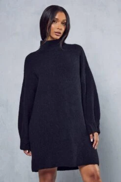 Pintuck Sleeve Knitted Jumper Dress -BOW Clothing Shop black pintuck sleeve knitted jumper dress 4