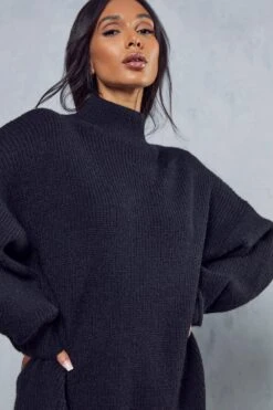 Pintuck Sleeve Knitted Jumper Dress -BOW Clothing Shop black pintuck sleeve knitted jumper dress 5