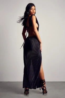 Plisse Twist Front Maxi Dress -BOW Clothing Shop black plisse twist front maxi dress 2