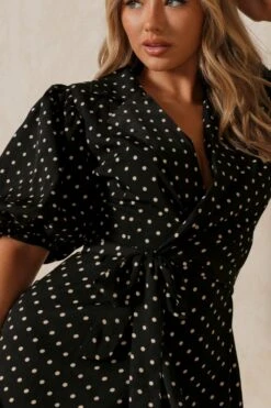 Polka Dot Extreme Puff Sleeve Wrap Dress 8 Polka Dot Extreme Puff Sleeve Wrap Dress -BOW Clothing Shop black polka dot extreme puff sleeve wrap dress 1