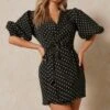Polka Dot Extreme Puff Sleeve Wrap Dress 2 Polka Dot Extreme Puff Sleeve Wrap Dress -BOW Clothing Shop black polka dot extreme puff sleeve wrap dress
