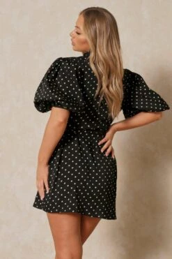 Polka Dot Extreme Puff Sleeve Wrap Dress 9 Polka Dot Extreme Puff Sleeve Wrap Dress -BOW Clothing Shop black polka dot extreme puff sleeve wrap dress 2
