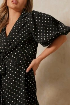 Polka Dot Extreme Puff Sleeve Wrap Dress 11 Polka Dot Extreme Puff Sleeve Wrap Dress -BOW Clothing Shop black polka dot extreme puff sleeve wrap dress 4