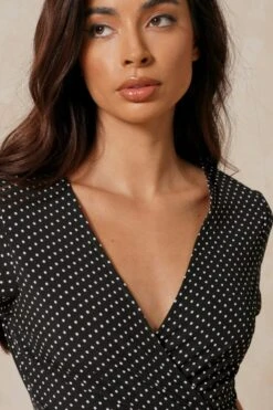 Polka Dot Wrap Front Maxi Dress -BOW Clothing Shop black polka dot wrap front maxi dress 4